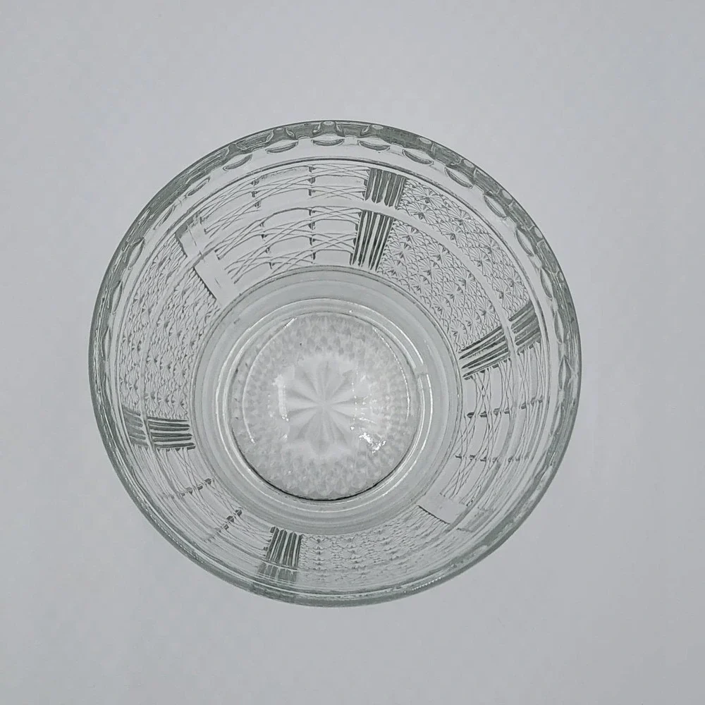 Vintage KIG Clear Pressed Glass Starburst & Geometric Panel Votive Candle Holder